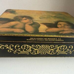 Cherub Metal Box Tin Empty Gold Scroll Vintage 6x9 Angels  Love